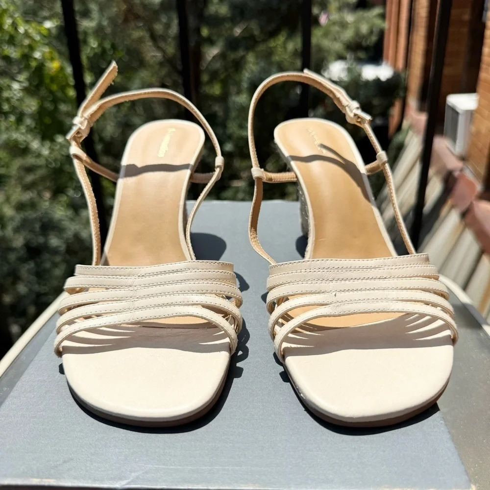 New Reformation Ava Wedge Espadrille Slingback Sandals Cream 9.5